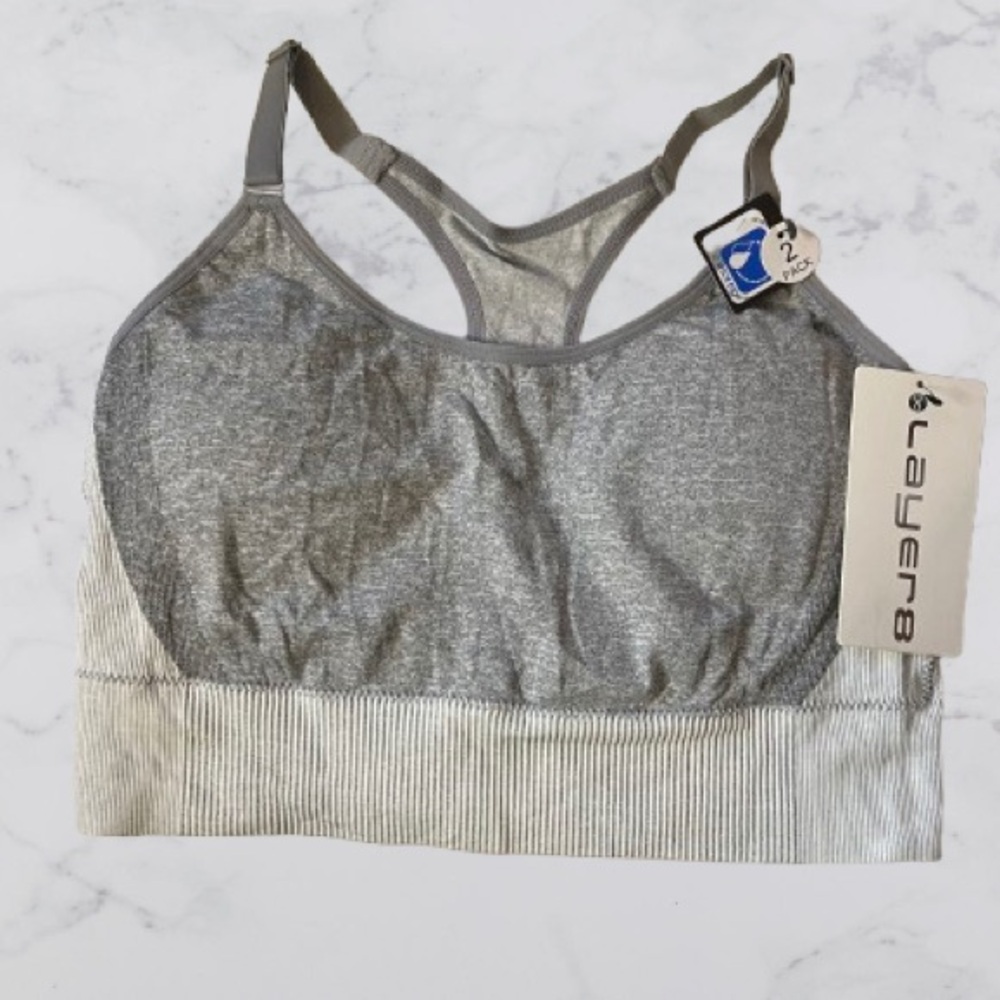 Layers 8 Seamless Sports Bras Grey & Black size XL Fits 36C - 36D - 38C 2/pk NWT